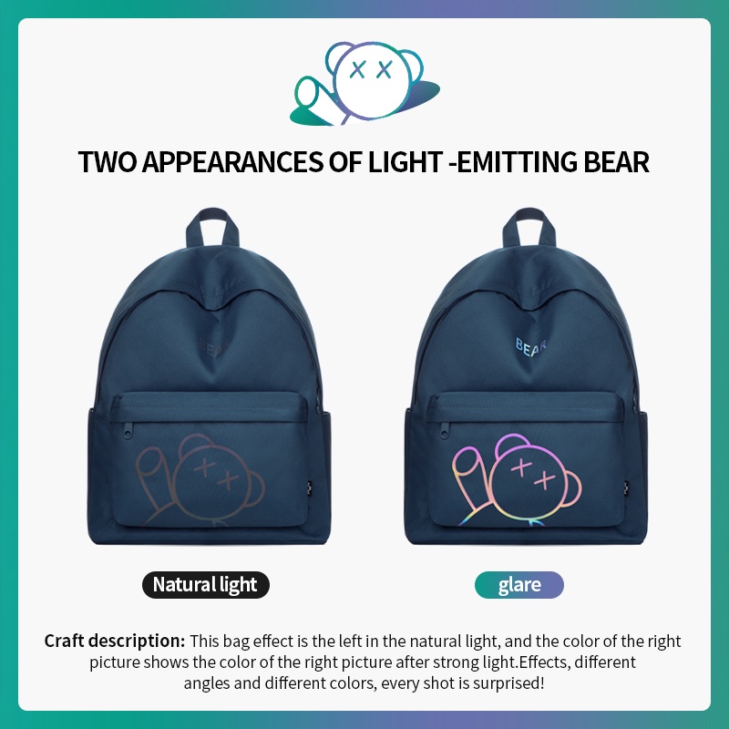 Mr. ace Homme Bag Ba Lô Đi Học Đựng Máy Tính Trung Học Hình Gấu Phản Quang Cá Tính Cho Nam Và Nữ Sinh Trung Học