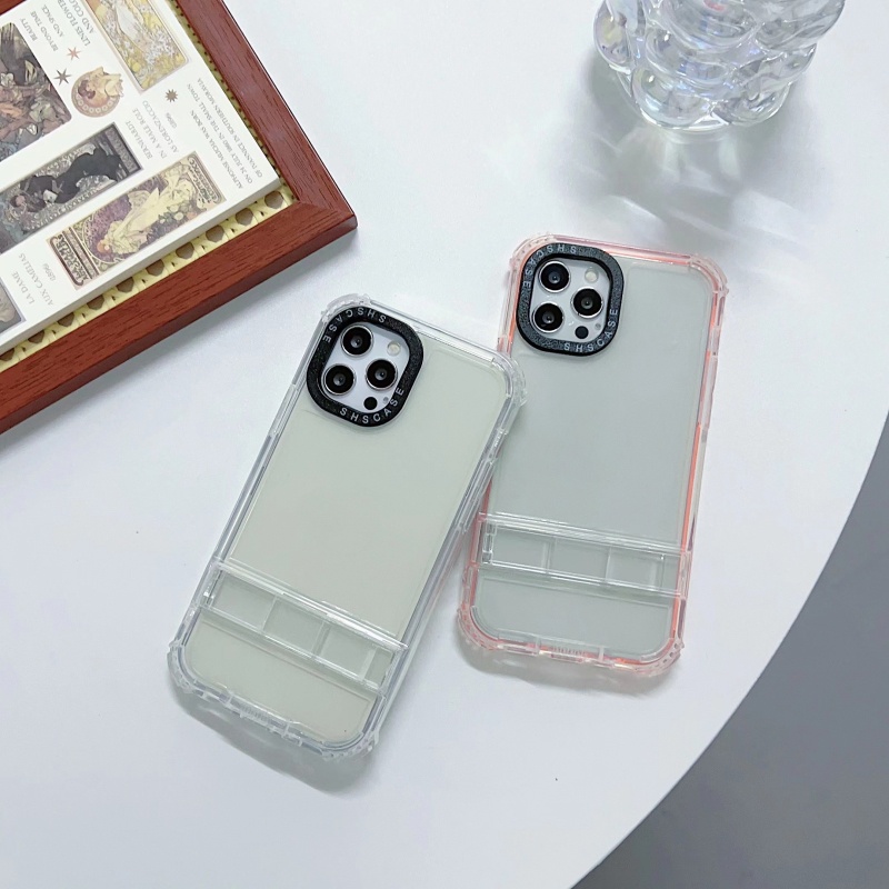 Ốp Điện Thoại Trong Suốt Kèm Giá Đỡ 2 Trong 1 Đơn Giản Cho iPhone 14 13 12 11 Pro Max XS XR X 8 7 Plus