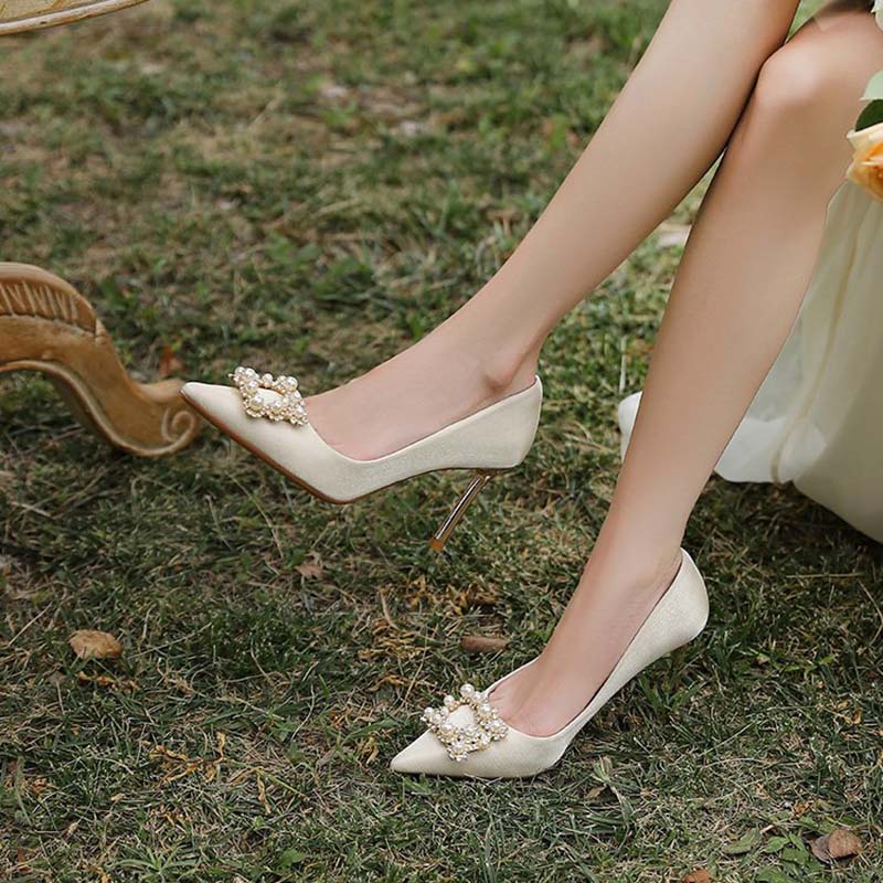 Giày Cao Gót Vải Satin Thời Trang Pháp Sang Trọng Dành Cho Cô Dâu