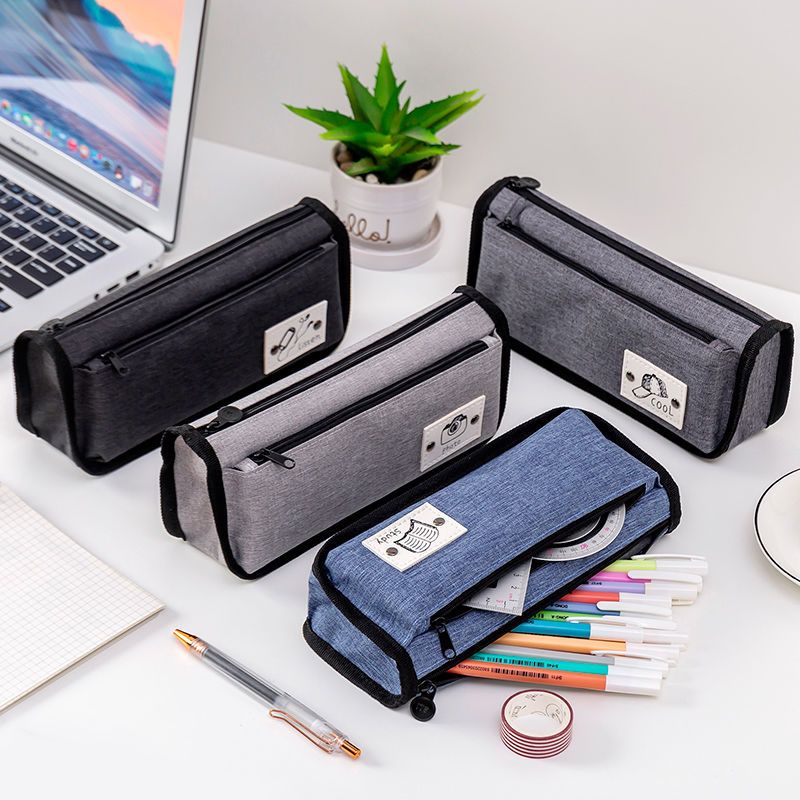Túi Đựng Bút Hai Lớp Bằng Vải Canvas Phong Cách Hàn Quốc Độc Đáo Dành Cho Nam Sinh Tiểu Học