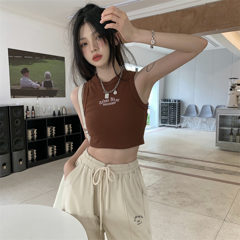 Xiaozhainv Áo Croptop Sát Nách Thêu Chữ Phong Cách Hàn Quốc Với 5 Màu Sắc Chọn Lựa Cho Nữ | BigBuy360 - bigbuy360.vn