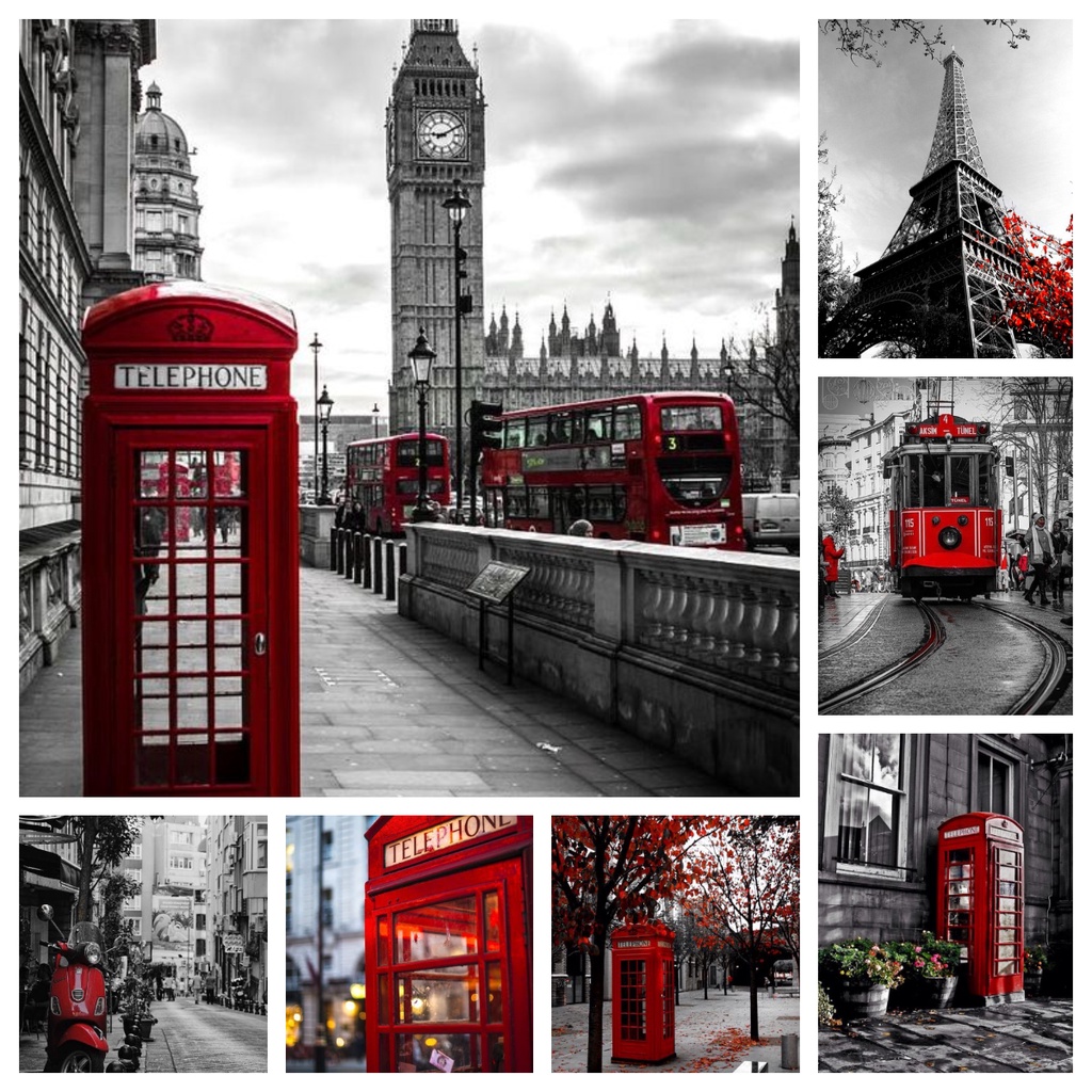 Tranh Treo Tường Vải Canvas Họa Tiết Thành Phố London Paris Berlin Trắng Đen Nghệ Thuật Đường Phố Trang Trí Nhà Cửa