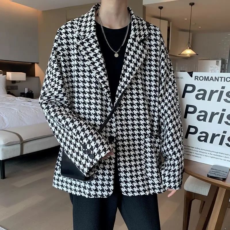 Áo Khoác Vest Kẻ Sọc Caro Trắng Đen Thời Trang Cao Cấp Cho Nam