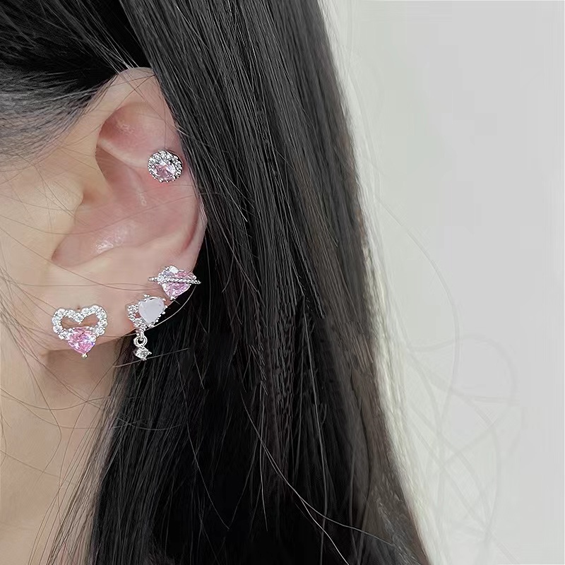 Bông Tai Mạ Bạc 925 Hình Bướm Hồng Đính Đá Zircon Toàn Diện Cho Nữ