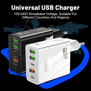 Củ Sạc Nhanh 65W Cổng Type C 2PD + 3 Cổng USB Cho Điện Thoại Android