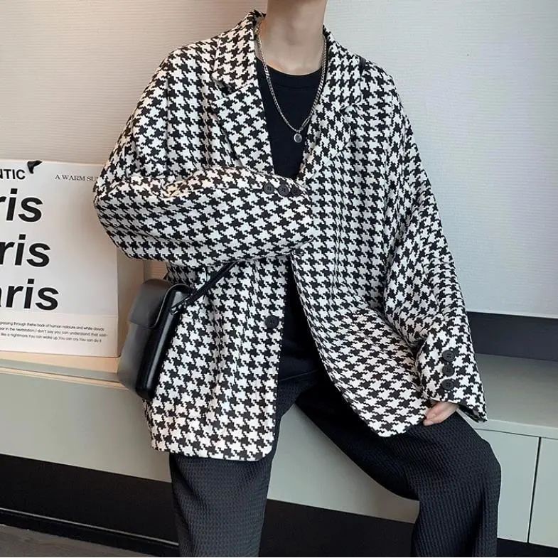 Áo Khoác Vest Kẻ Sọc Caro Trắng Đen Thời Trang Cao Cấp Cho Nam