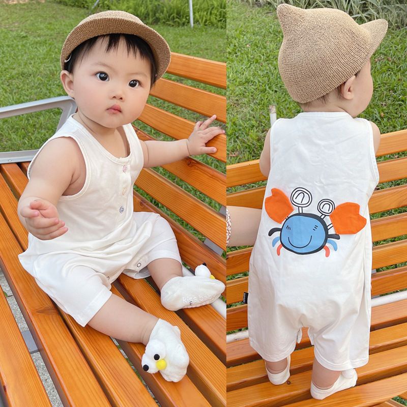 Bộ Áo Liền Quần Sát Nách Bằng Vải Cotton Mỏng Thời Trang Mùa Hè Cho Bé Sơ Sinh 0-2 Tuổi