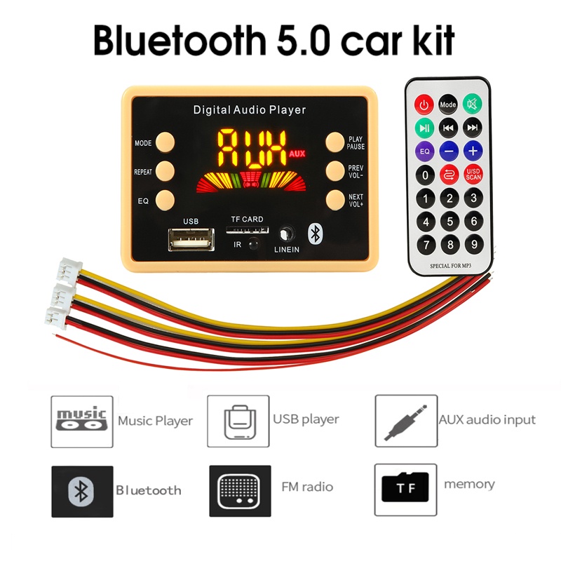 Mô Đun Giải Mã MP3 Bluetooth 5.0 5V 12V USB MP3 WMA WAV Thẻ TF / USB / FM Và Điều Khiển Từ Xa Cho Xe Hơi