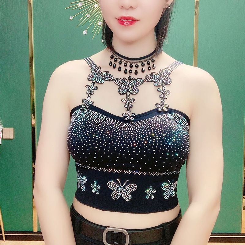 Áo Hai Dây Hở Lưng Họa Tiết Bướm Đính Đá Quyến Rũ Cho Nữ