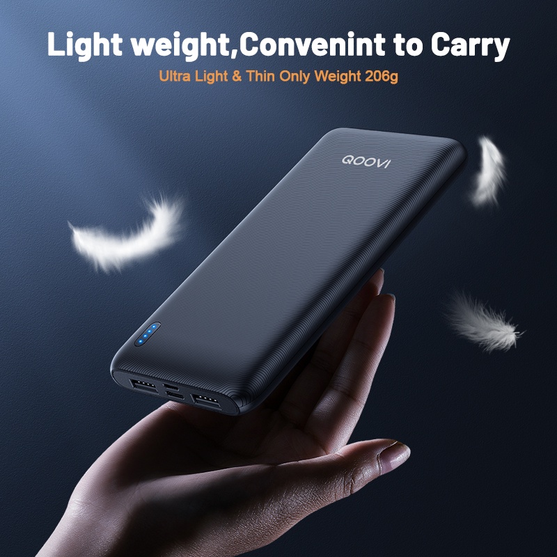 QOOVI 10000MAh Power Bank Bộ Sạc Di Động Siêu Mỏng Pin Ngoài 10000 MAh PowerBank