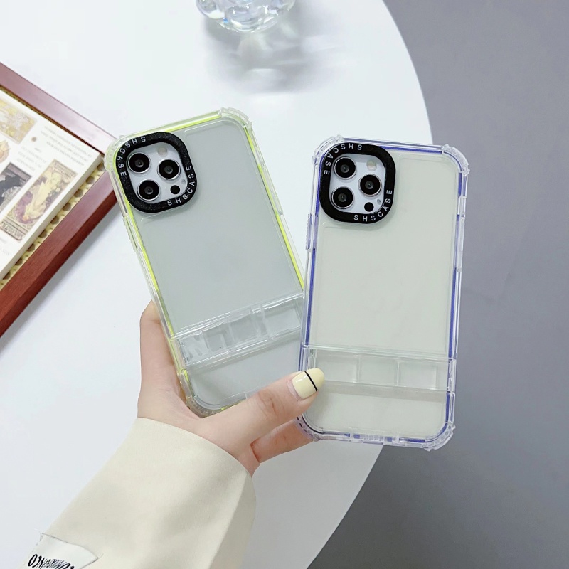Ốp Điện Thoại Trong Suốt Kèm Giá Đỡ 2 Trong 1 Đơn Giản Cho iPhone 14 13 12 11 Pro Max XS XR X 8 7 Plus