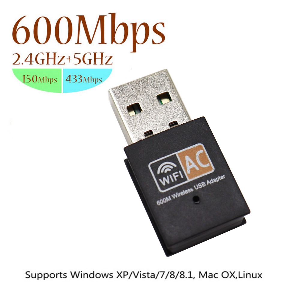 Bộ chuyển đổi WiFi không dây 600Mbps Băng tần kép 2.4G / 5.Bộ thu chuyển đổi USB WiFi Dongle cho máy tính xách tay PC