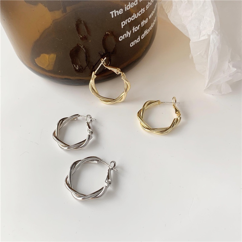 Khuyên tai MAYEBE LAVEND Bông tai chốt bạc 925 dáng tròn màu vàng/ màu bạc phong cách Hàn Quốc thời trang dành cho nữ