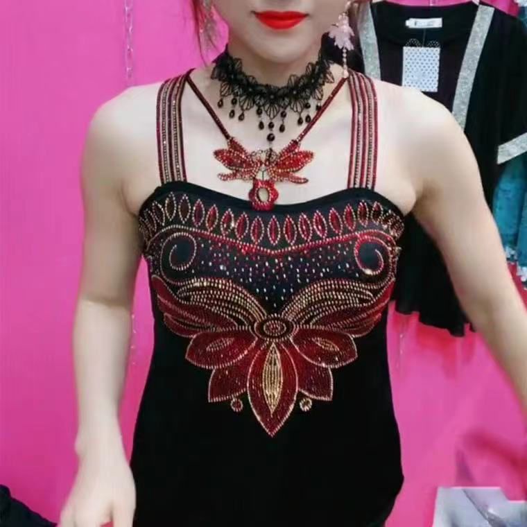 Áo Hai Dây Hở Lưng Họa Tiết Bướm Đính Đá Quyến Rũ Cho Nữ