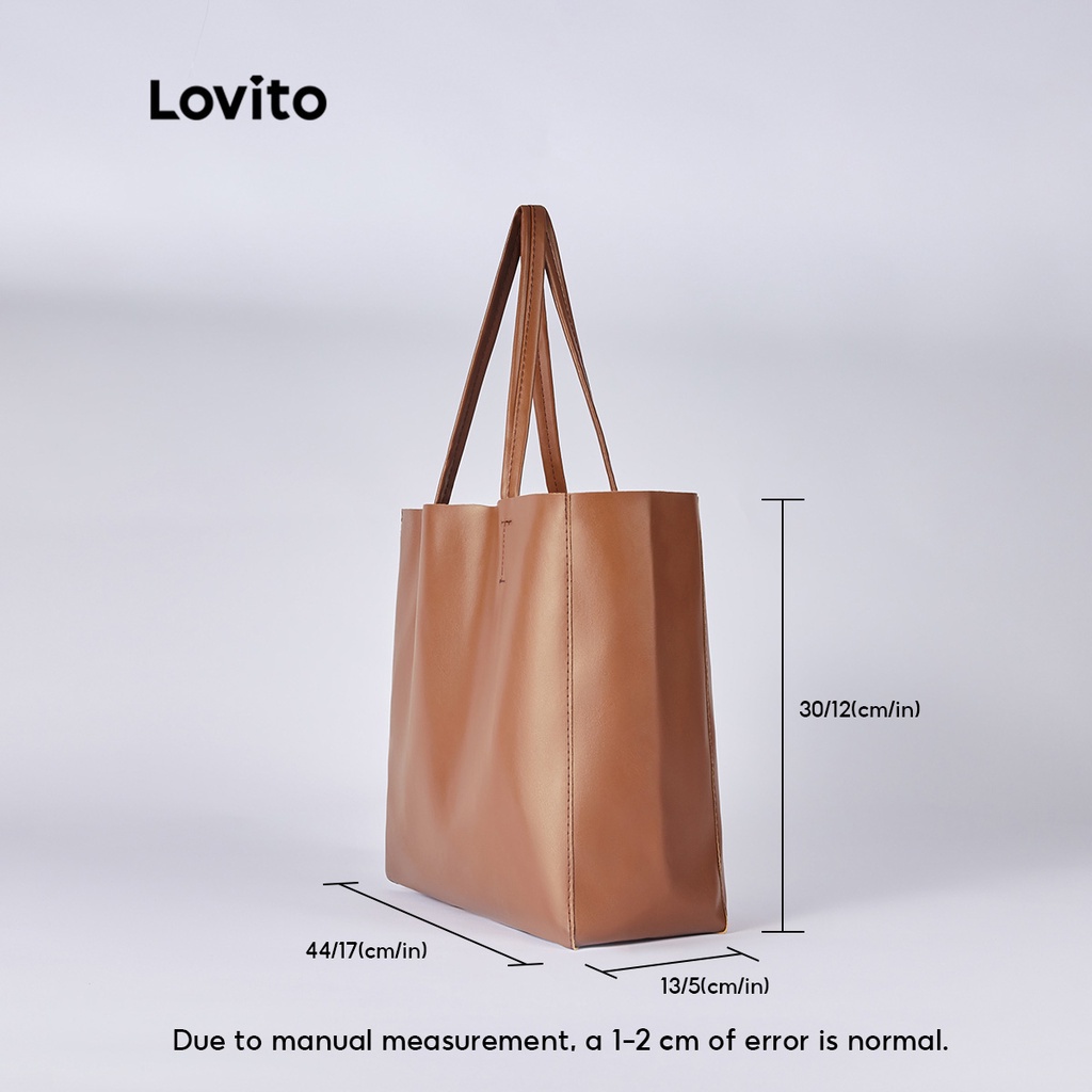 Lovito Túi Tote Da Pu Mềm Chất Lượng Cao Thiết Kế Đơn Giản Thanh Lịch L38BA01 (Nâu / Đen / Trắng)