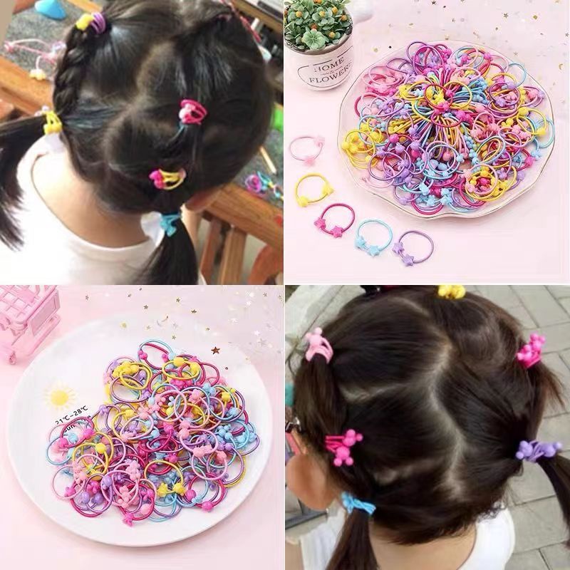 Set 50 Dây Buộc Tóc Co Giãn Nhiều Màu Sắc Cho Bé Gái
