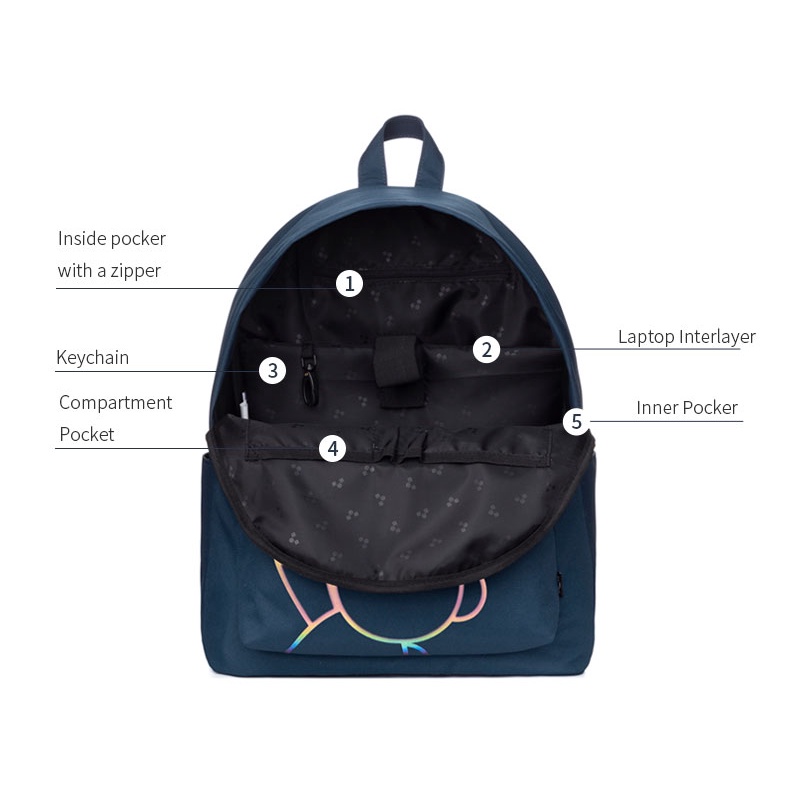 Mr. ace Homme Bag Ba Lô Đi Học Đựng Máy Tính Trung Học Hình Gấu Phản Quang Cá Tính Cho Nam Và Nữ Sinh Trung Học