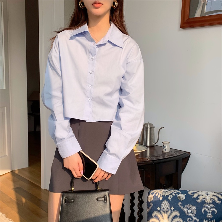 Xiaozhainv Áo Sơ Mi Tay Dài Xẻ Lưng 3 Màu Tùy Chọn Phong Cách Hàn Quốc Cho Nữ