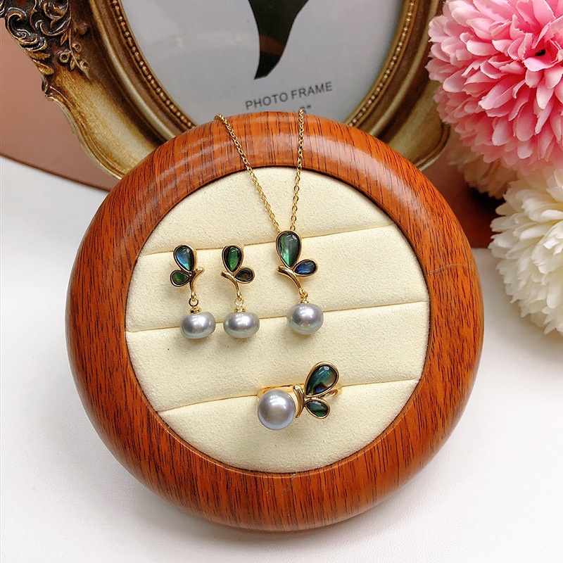 Giảm Giá Hot Bộ Trang Sức Nhẫn / Vòng cổ / Bông Tai Hạt Nước Ngọt Tự Nhiên Tươ