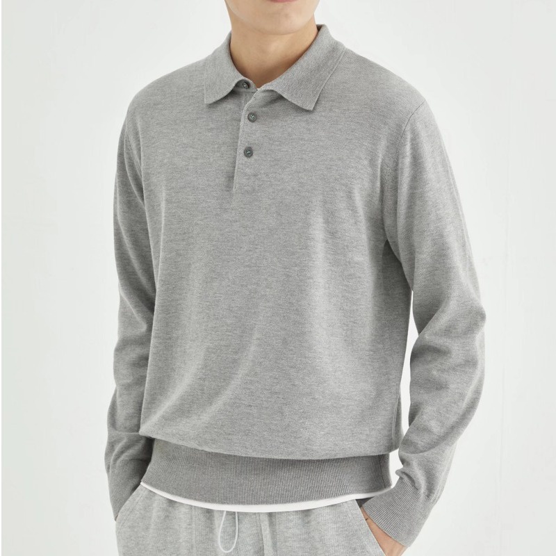 Áo polo Dệt Kim Tay Dài Màu Sắc Đơn Giản Phong Cách Hàn Quốc Cho Nam Size M-3xl