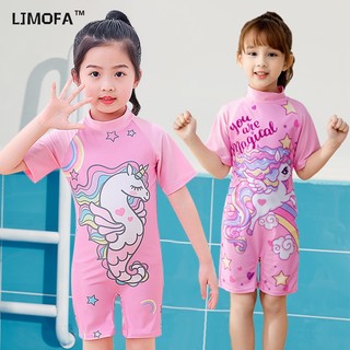 LJMOFA KIDS Bộ Đồ Bơi Liền Thân Chống Nắng In Hoạt Hình Cầu Vồng Dễ Thương Cho Bé Gái 3-12 Tuổi
