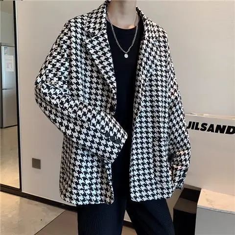 Áo Khoác Vest Kẻ Sọc Caro Trắng Đen Thời Trang Cao Cấp Cho Nam