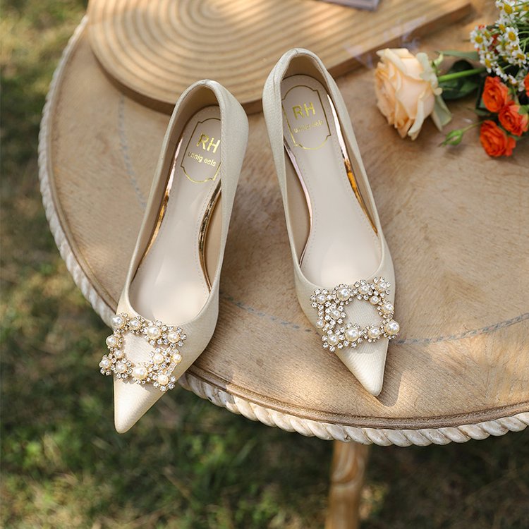 Giày Cao Gót Vải Satin Thời Trang Pháp Sang Trọng Dành Cho Cô Dâu