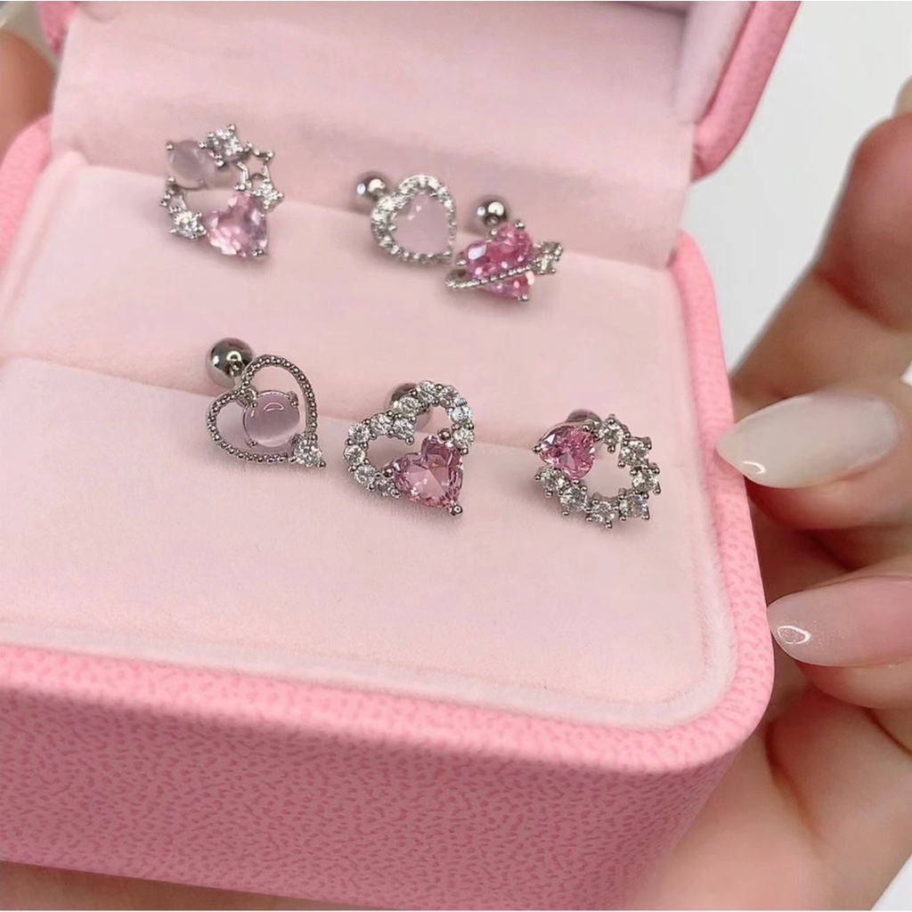 Bông Tai Mạ Bạc 925 Hình Bướm Hồng Đính Đá Zircon Toàn Diện Cho Nữ