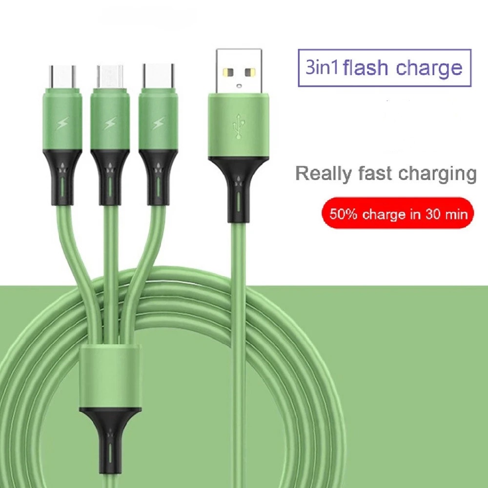 Dây Cáp Sạc Nhanh 3 Trong 1 USB Sang Micro USB Type C Bằng Silicone