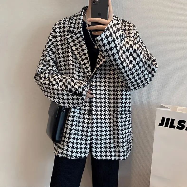 Áo Khoác Vest Kẻ Sọc Caro Trắng Đen Thời Trang Cao Cấp Cho Nam