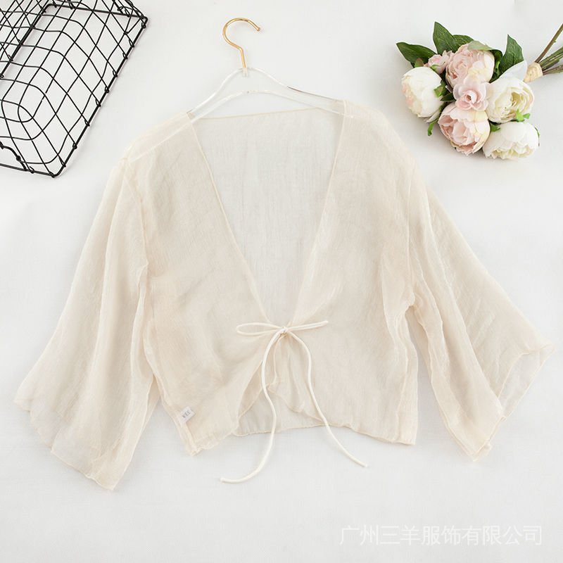 Kho sẵn sàng🎁 Áo Khoác Cardigan Vải Voan Mỏng Dáng Ngắn Thời Trang