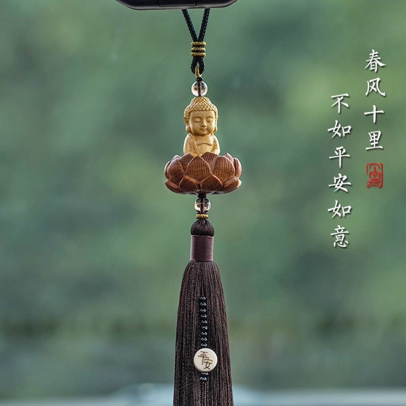 Dây Treo Trang Trí Gương Chiếu Hậu Xe Hơi Bằng Gỗ Hình Hoa Sen Phong Cách Phật Giáo 2.27