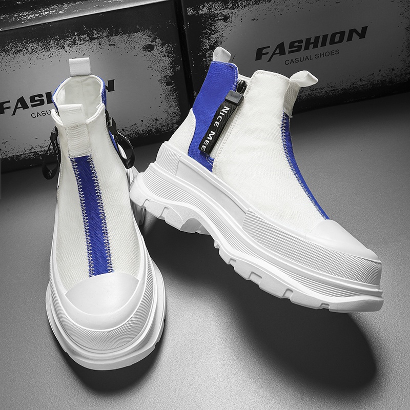 Giày Thể Thao Canvas Cổ Cao Phối Khóa Kéo Thoáng Khí Thời Trang Mùa Thu Cho Nam Size 39-44