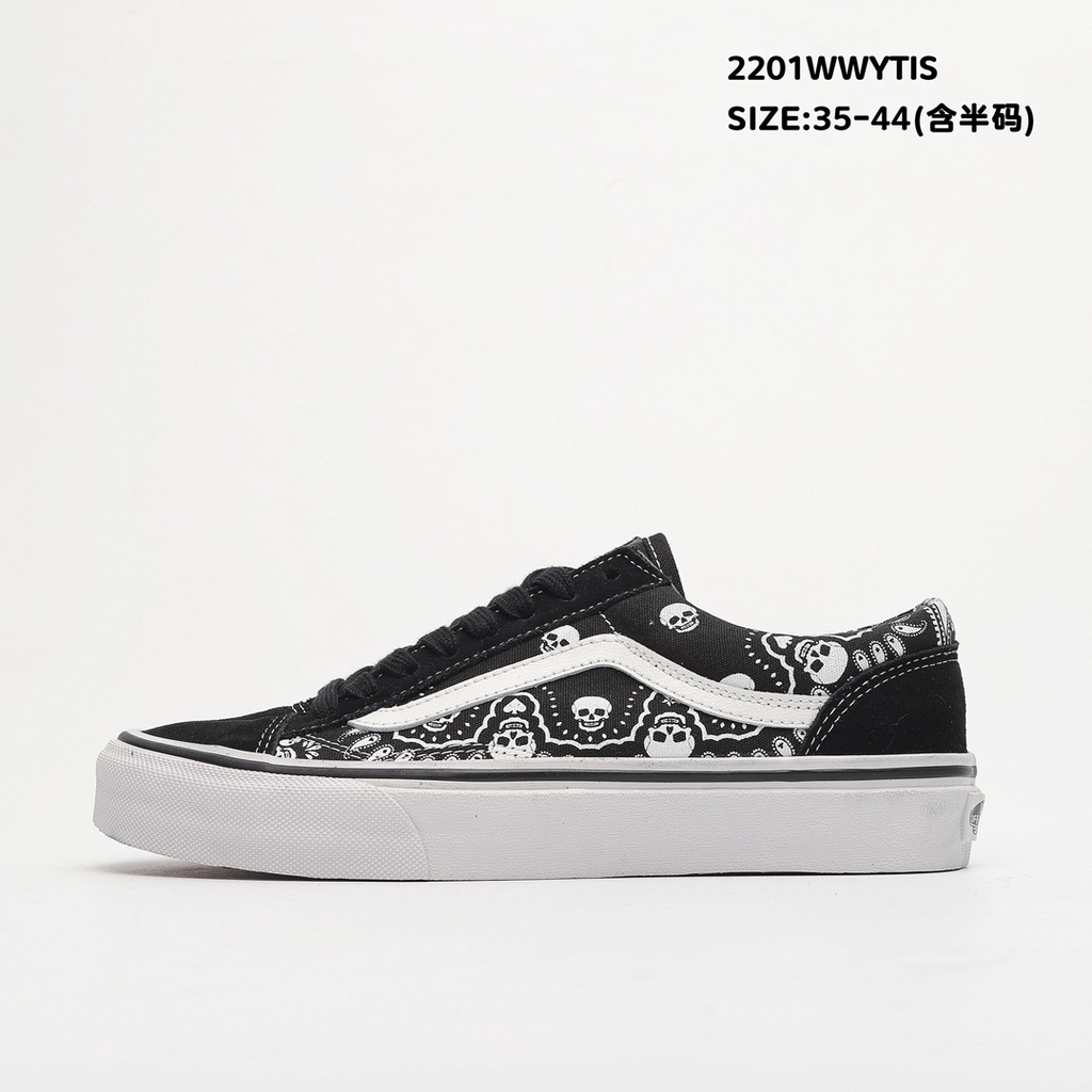 VANS Vance Giày Thể Thao Trượt Ván Canvas Cổ Thấp Họa Tiết Đầu Lâu Hoa Cashew Phong Cách Cho Cặp Đôi