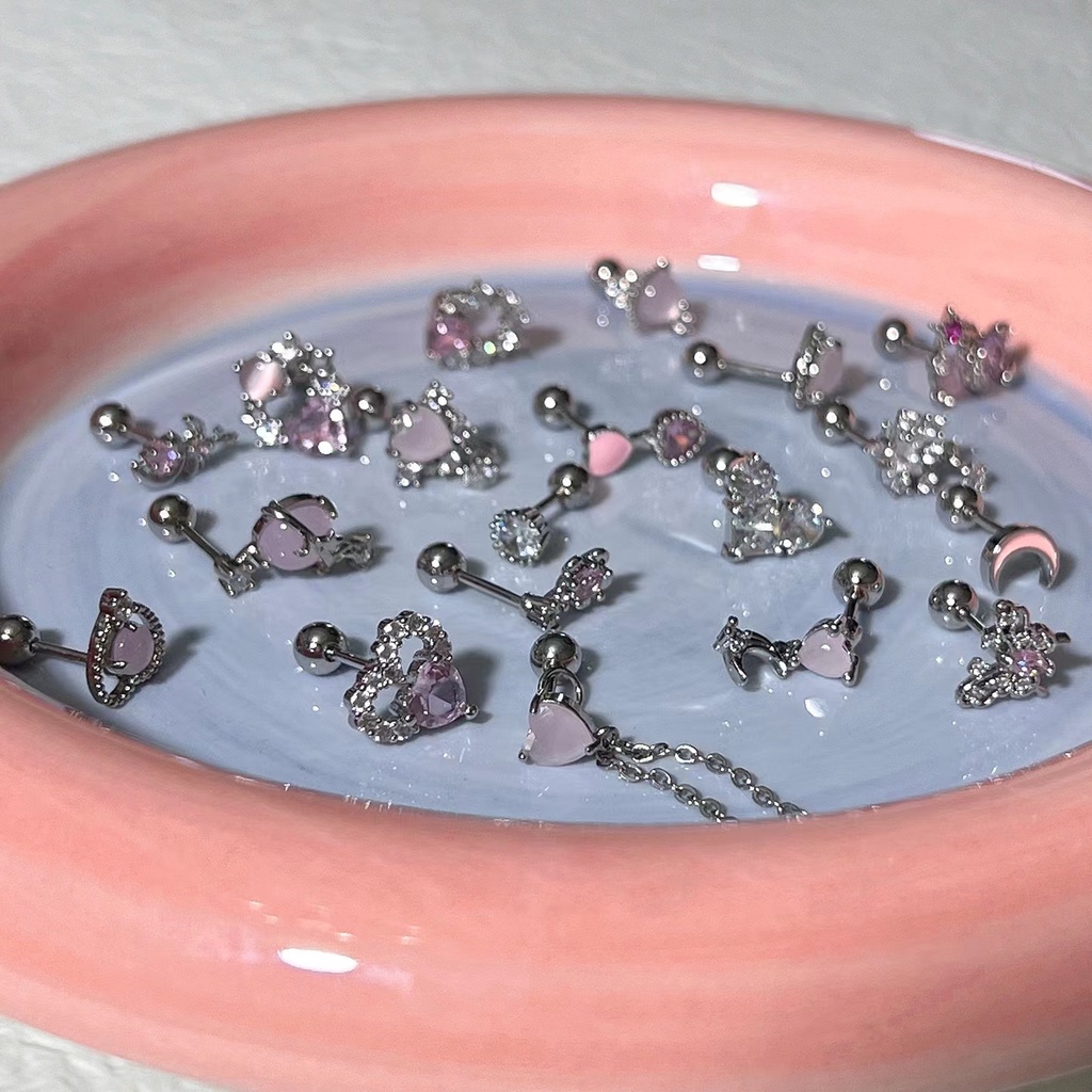 Bông Tai Mạ Bạc 925 Hình Bướm Hồng Đính Đá Zircon Toàn Diện Cho Nữ