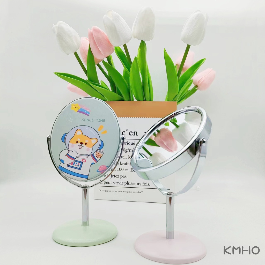 KMHO  Trang điểm gương hình bầu dục phim hoạt hình bàn gương văn phòng nhỏ bàn gương xoay cô gái trang điểm sinh viên phòng ký túc xá bàn gương
