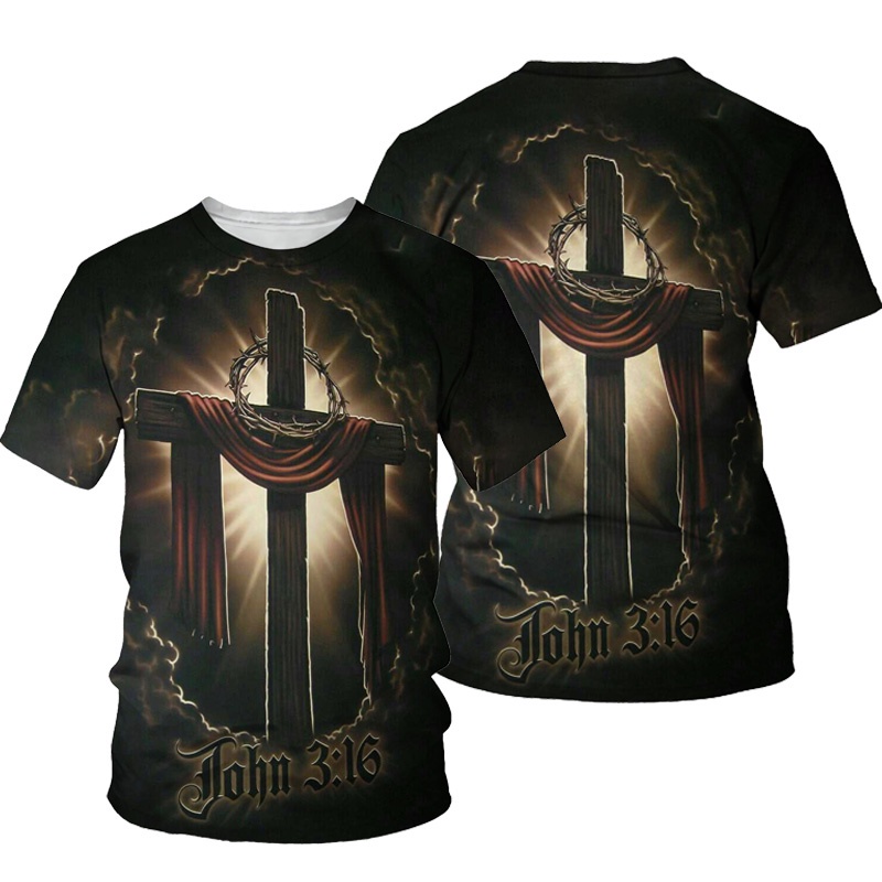 Áo nam Ngắn Tay In Hình Chúa Jesus 3D Thời Trang
