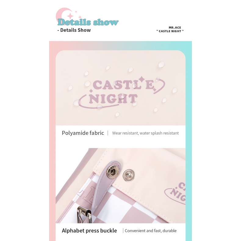 Mr. ace Homme Schoolbag Balo Đi Học Du Lịch Đựng Máy Tính Họa Tiết Kẻ Ô Mặt Trăng Ngôi Sao Cho Nam Và Nữ Sinh Đại Học