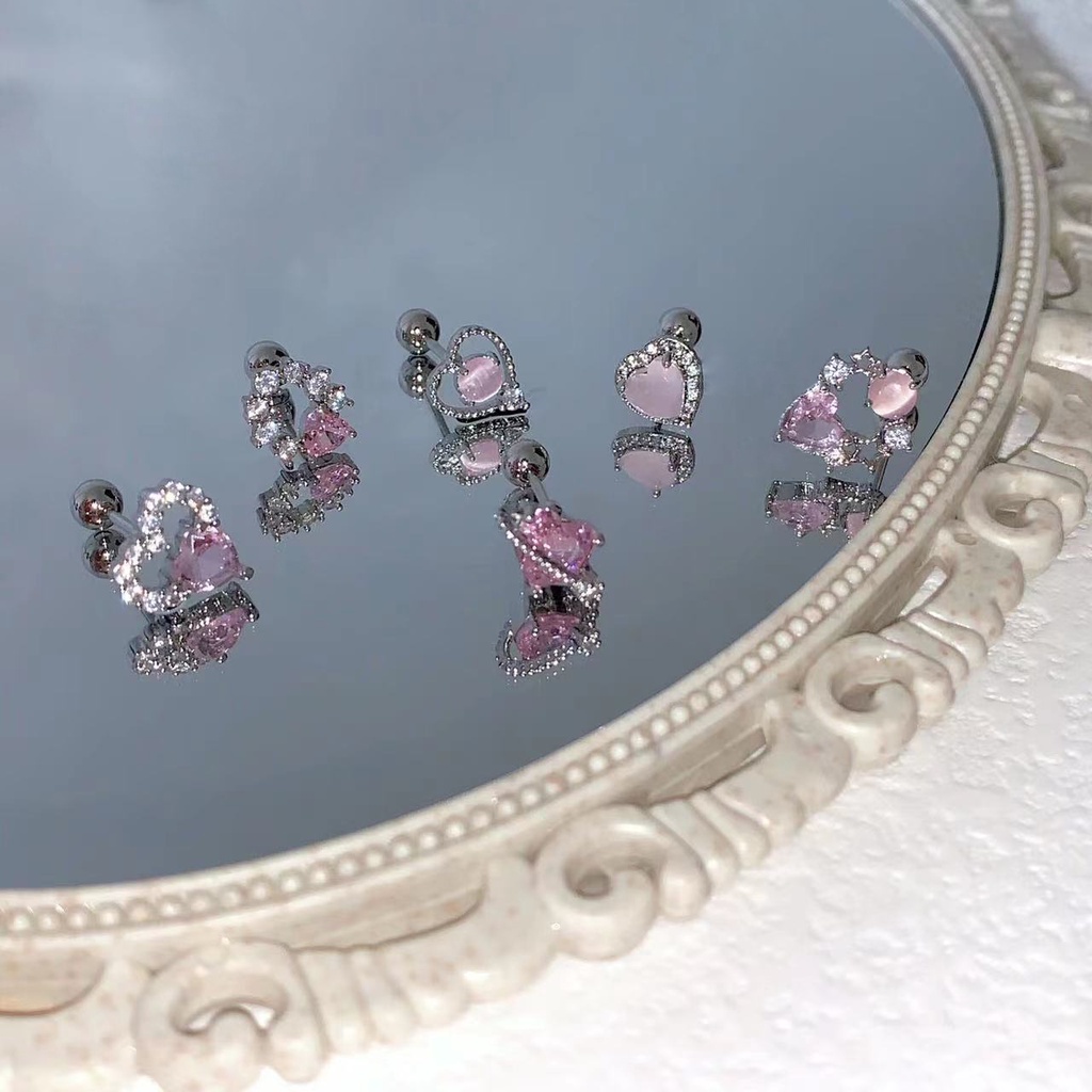 Bông Tai Mạ Bạc 925 Hình Bướm Hồng Đính Đá Zircon Toàn Diện Cho Nữ