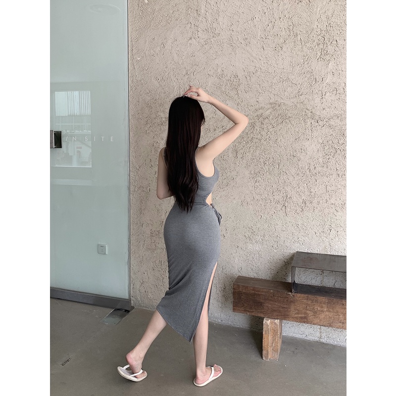 Cocory vn Hot Đầm Midi Ôm Dáng Lưng Cao Xẻ Tà Gợi Cảm Cho Nữ