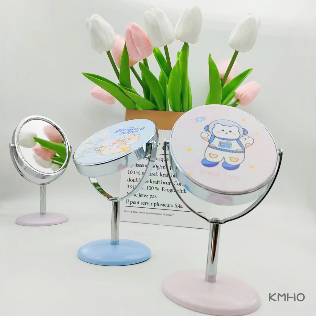 KMHO  Trang điểm gương hình bầu dục phim hoạt hình bàn gương văn phòng nhỏ bàn gương xoay cô gái trang điểm sinh viên phòng ký túc xá bàn gương