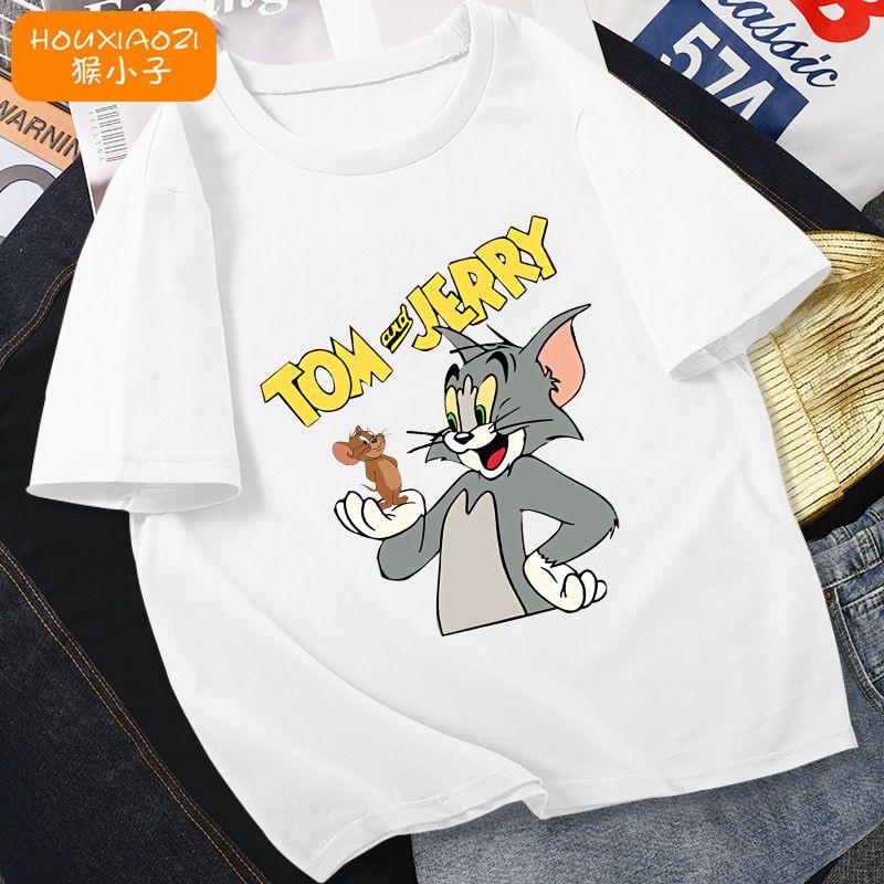 Áo Thun Cotton Tinh Khiết Dáng Rộng Tay Ngắn In Hình Mèo Tom Phong Cách Mới Bán Chạy Cho Bé Trai Và Bé Gái