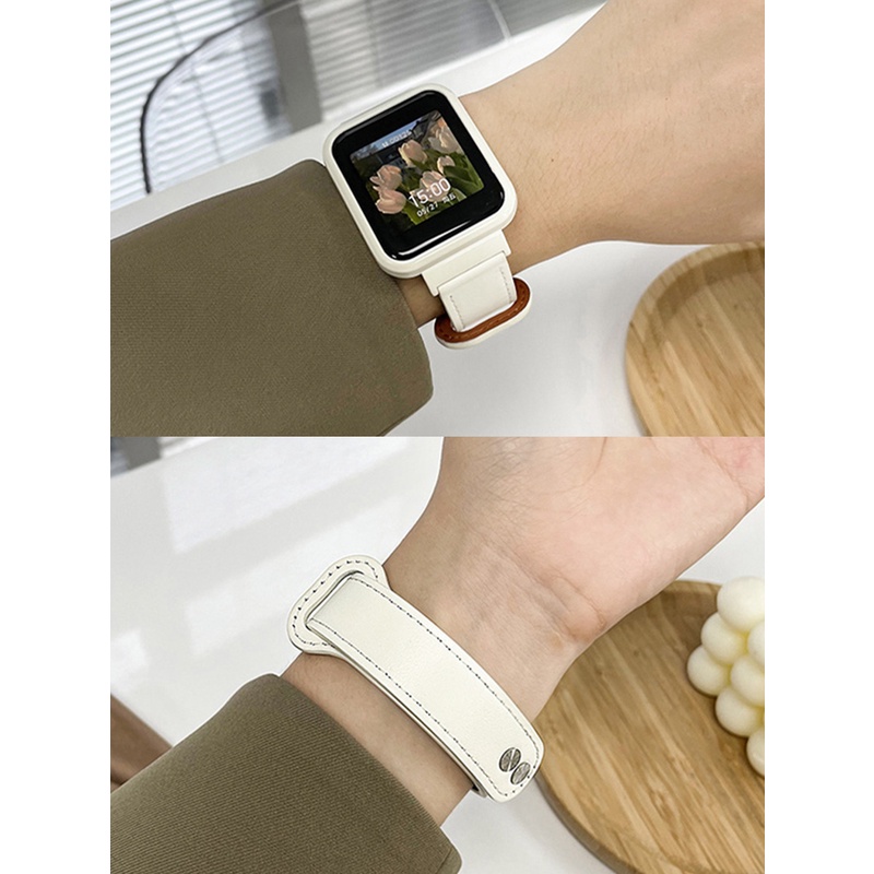 Dây Đeo Bằng Da Có Khung Kim Loại Cho Đồng Hồ Thông Minh Redmi Watch 3 / Redmi Watch 2 lite / Mi Watch lite premium