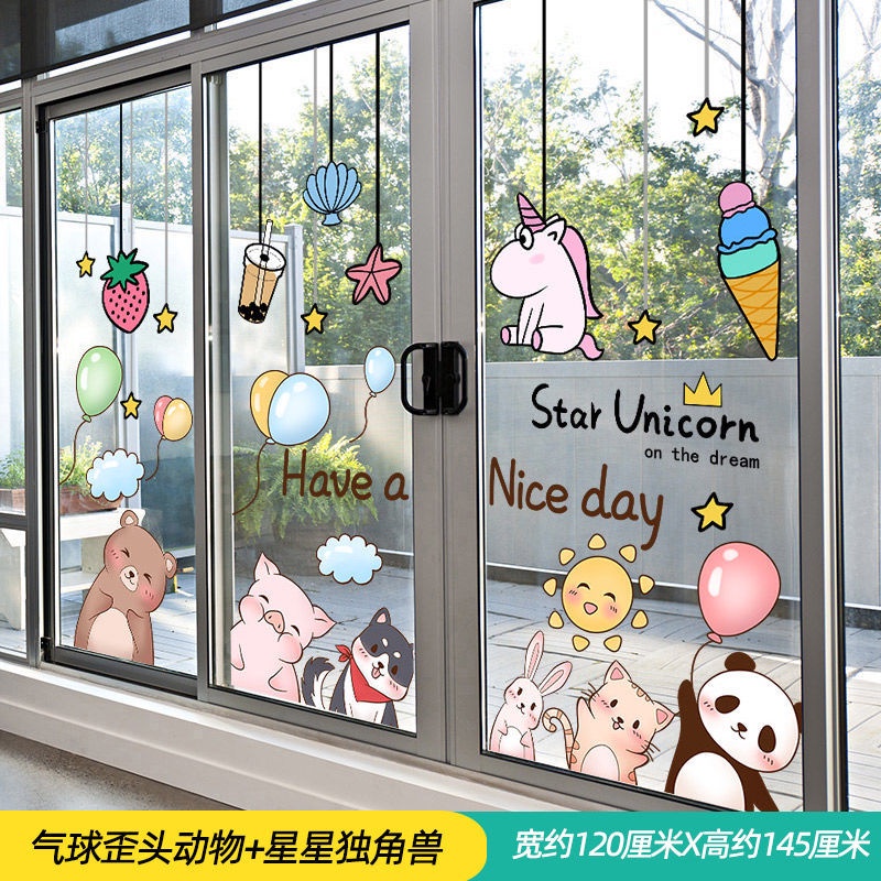 Miếng Dán Trang Trí Cửa Kính Chống Nước Tự Dính Hình Động Vật Hoạt Hình Đáng Yêu Cho Trẻ Em