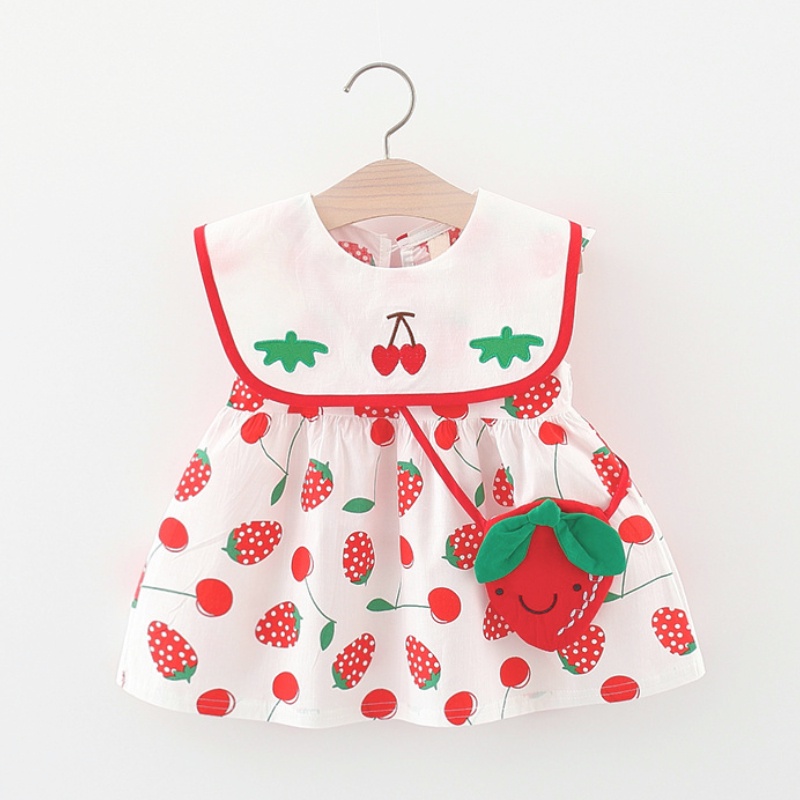Đầm Cotton Không Tay In Hình Quả Dâu Dễ Thương Phong Cách Hàn Quốc Thời Trang Mùa Hè Cho Bé Gái