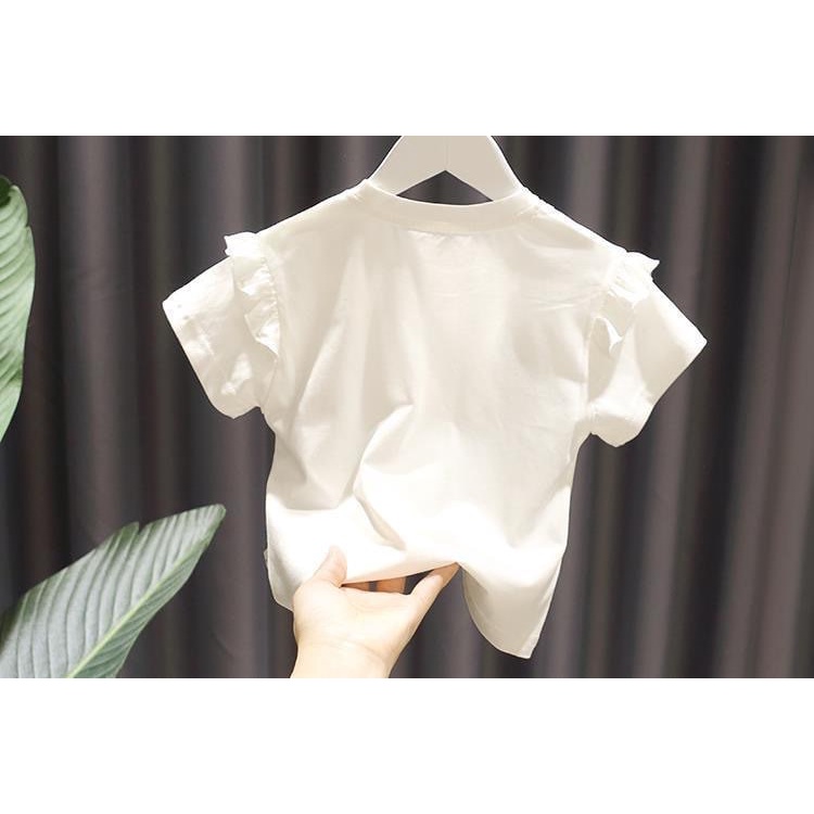 Áo Sơ Mi Cotton Cao Cấp Tay Xòe Thêu Hoa Thời Trang Hàn Quốc Cho Bé Gái 1-7 Tuổi