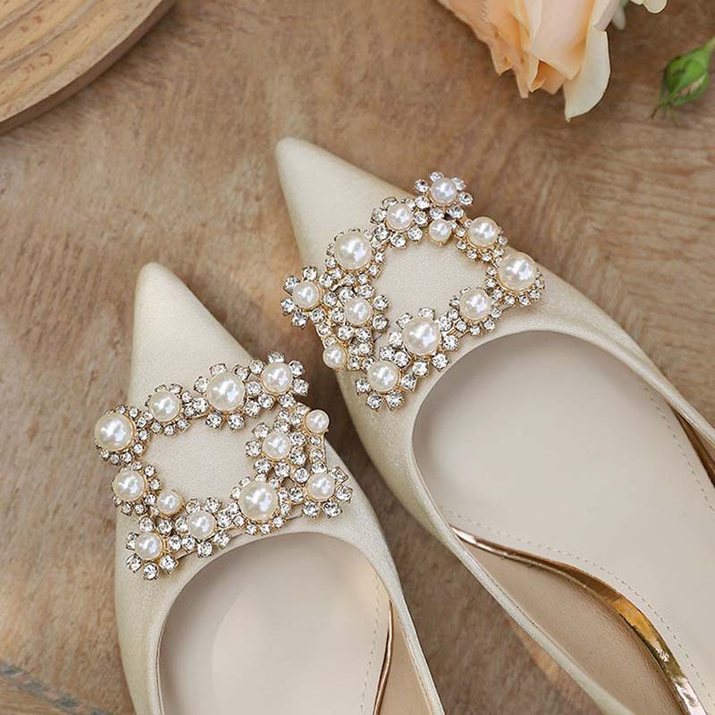 Giày Cao Gót Vải Satin Thời Trang Pháp Sang Trọng Dành Cho Cô Dâu