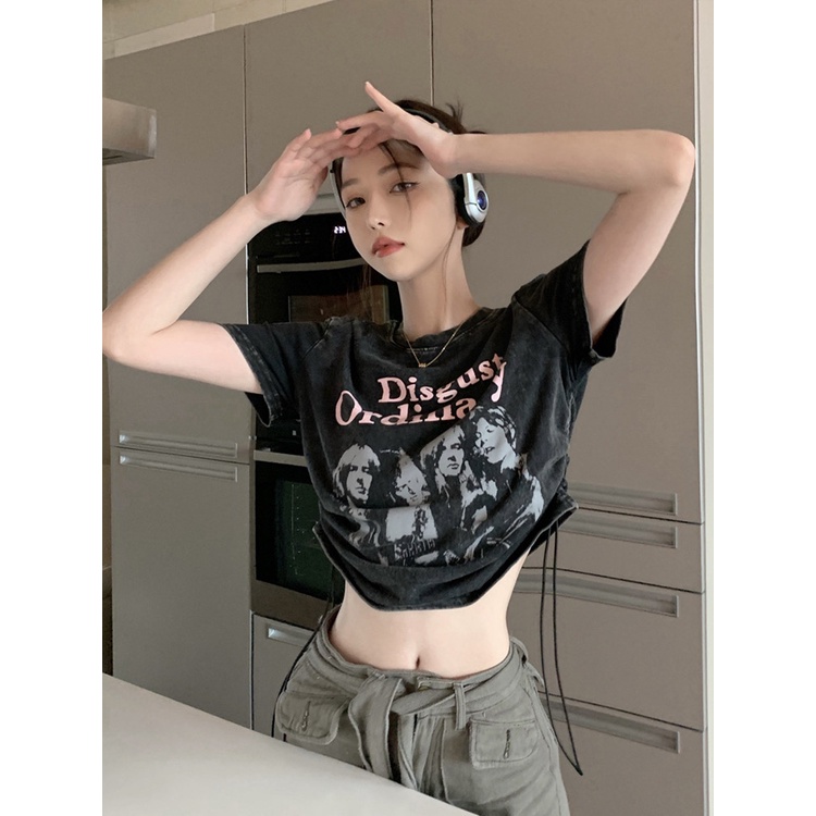 Lalisas Áo Thun Ngắn Tay In Hình Phong Cách Retro Mỹ Thời Trang Mùa Hè Dành Cho Nữ