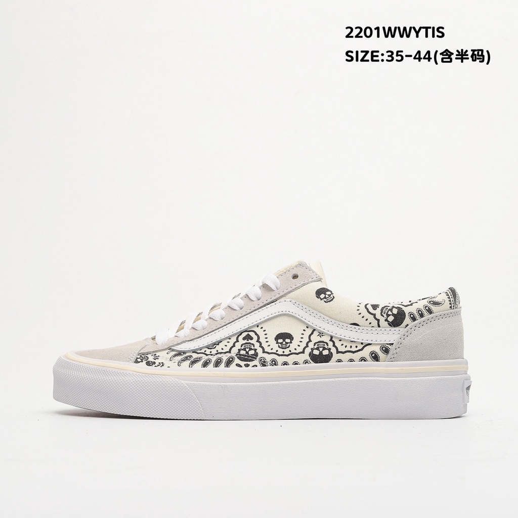 VANS Vance Giày Thể Thao Trượt Ván Canvas Cổ Thấp Họa Tiết Đầu Lâu Hoa Cashew Phong Cách Cho Cặp Đôi