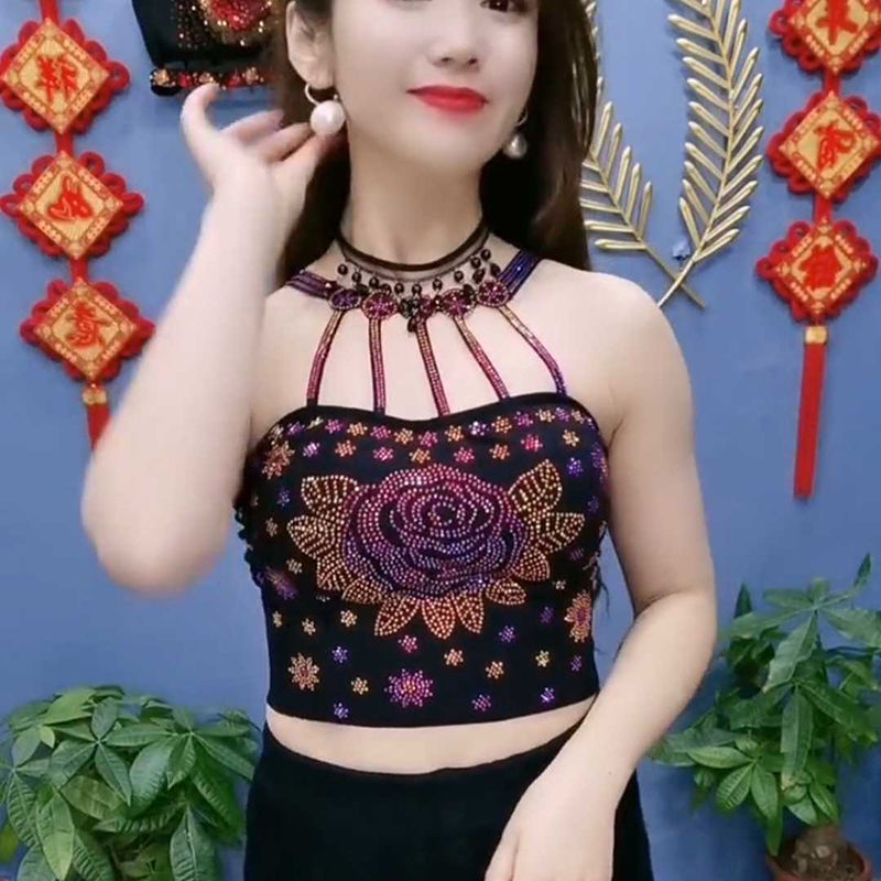 Áo Hai Dây Hở Lưng Họa Tiết Bướm Đính Đá Quyến Rũ Cho Nữ